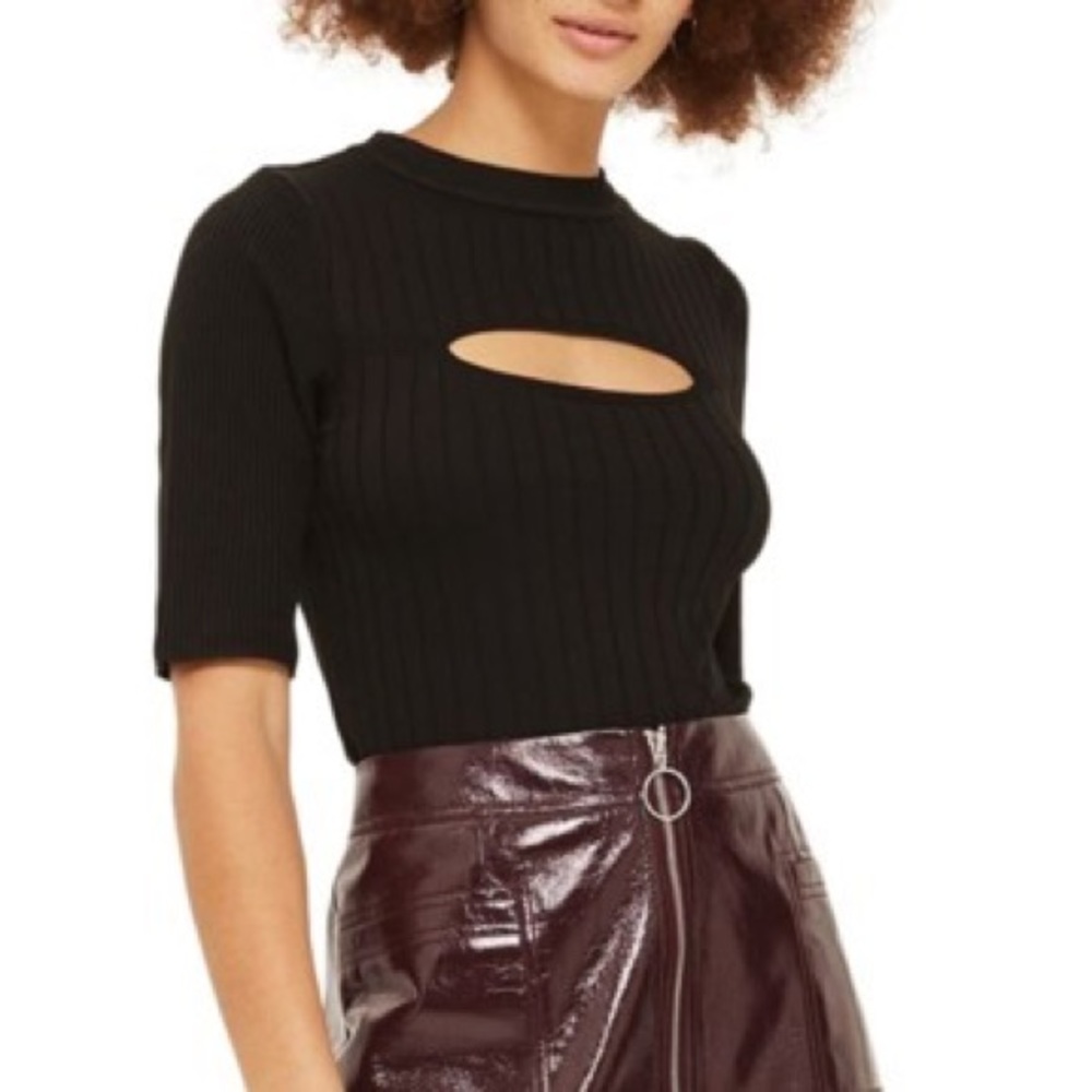 Topshop Spliced Ribbed Knit Top